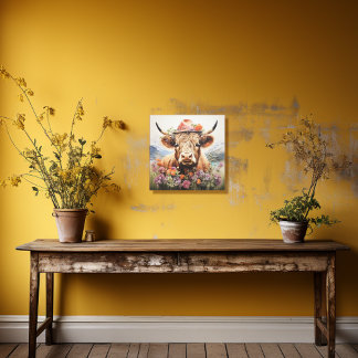 Highland cow with headwear 2 of 4 canvas print