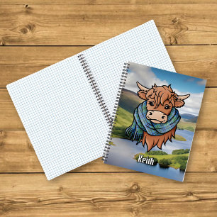 Highland Cow with Keith Tartan Scarf Notebook