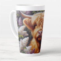 Highland Cow with Lilac Flowers