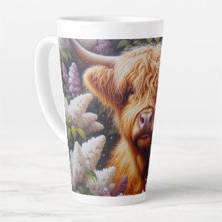 Highland Cow with Lilac Flowers Latte Mug