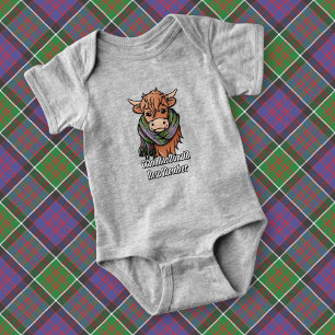 Highland Cow with MacDonald of Clanranald Scarf Baby Bodysuit