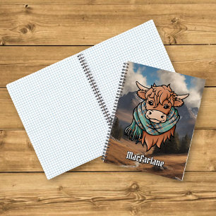 Highland Cow with MacFarlane Hunting Tartan Scarf Notebook