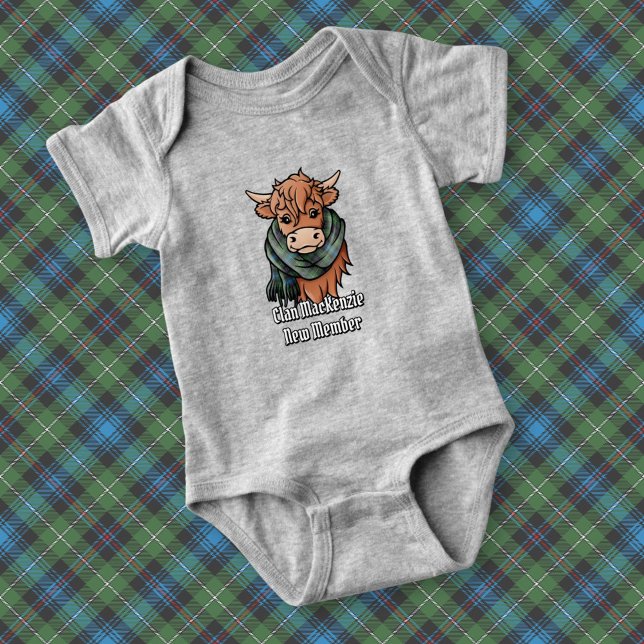 Highland Cow with MacKenzie Tartan Scarf Baby Bodysuit (Creator Uploaded)
