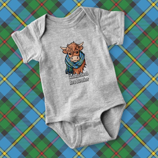 Highland Cow with MacLeod Hunting Tartan Scarf Baby Bodysuit (Creator Uploaded)