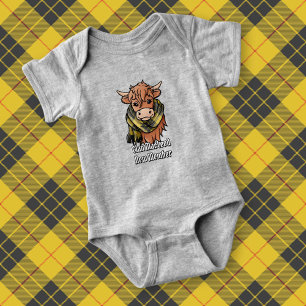 Highland Cow with MacLeod of Lewis Tartan Scarf Baby Bodysuit