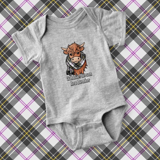 Highland Cow with MacPherson Dress Tartan Scarf Baby Bodysuit (Creator Uploaded)