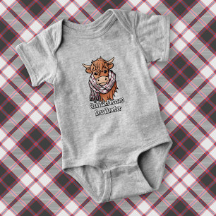 Highland Cow with MacPherson Hunting Tartan Scarf Baby Bodysuit