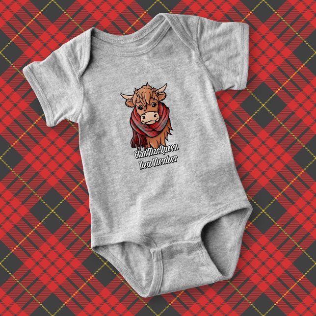 Highland Cow with MacQueen Tartan Scarf Baby Bodysuit (Creator Uploaded)