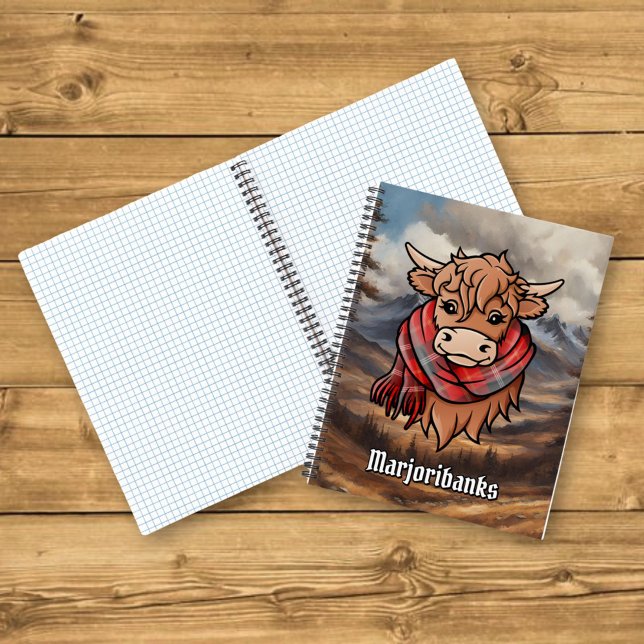 Highland Cow with Marjoribanks Tartan Scarf Notebook (Creator Uploaded)