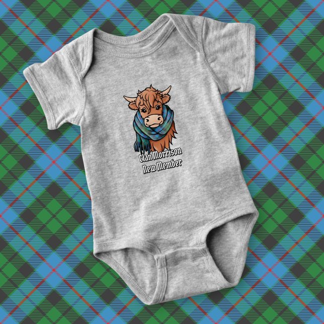 Highland Cow with Morrison Hunting Tartan Scarf Baby Bodysuit (Creator Uploaded)