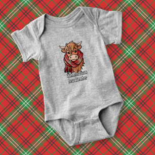 Highland Cow with Morrison Red Tartan Scarf Baby Bodysuit