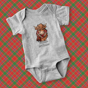 Highland Cow with Munro Tartan Scarf Baby Bodysuit