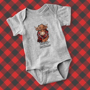 Highland Cow with Rob Roy MacGregor Tartan Scarf Baby Bodysuit