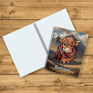 Highland Cow with Rob Roy MacGregor Tartan Scarf Notebook