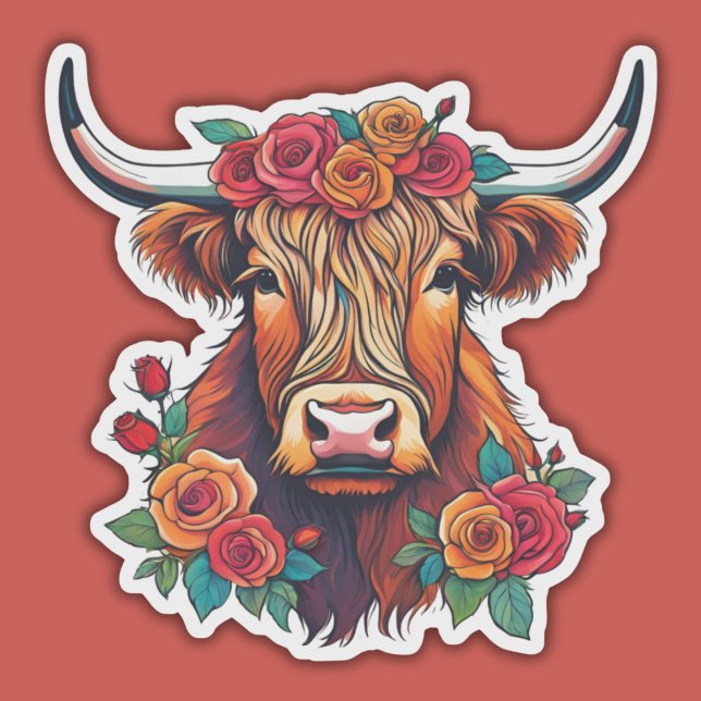 Highland Cow with Roses Waterproof  (Creator Uploaded)