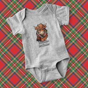 Highland Cow with Royal Stewart Tartan Scarf Baby Bodysuit