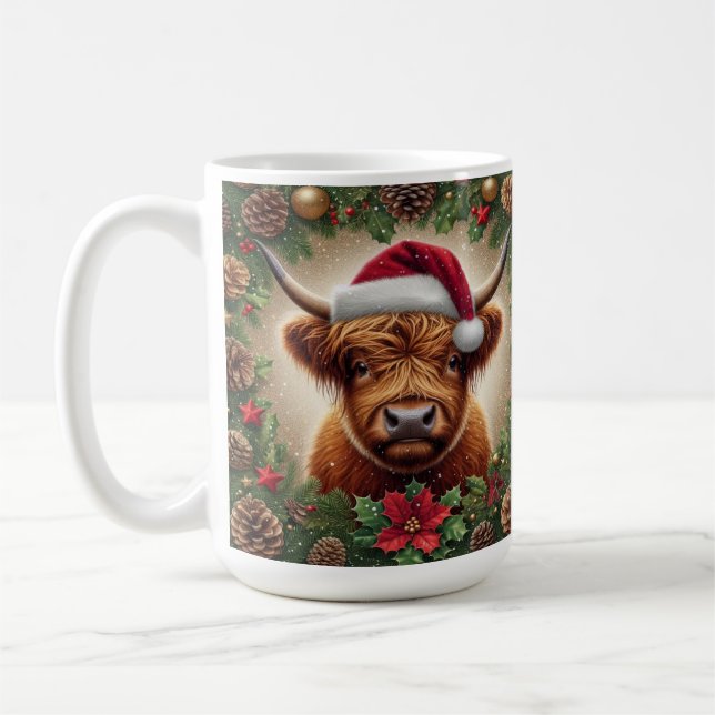 Highland Cow With Santa Hat  Coffee Mug (Left)