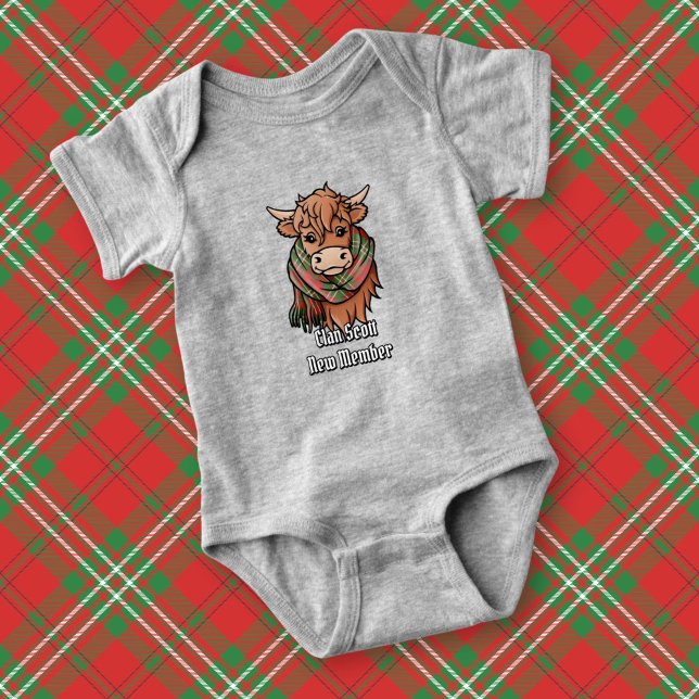Highland Cow with Scott Red Tartan Scarf Baby Bodysuit (Creator Uploaded)