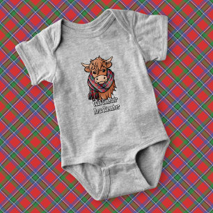Highland Cow with Sinclair Red Tartan Scarf Baby Bodysuit