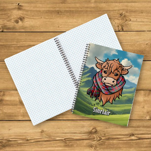 Highland Cow with Sinclair Red Tartan Scarf Notebook