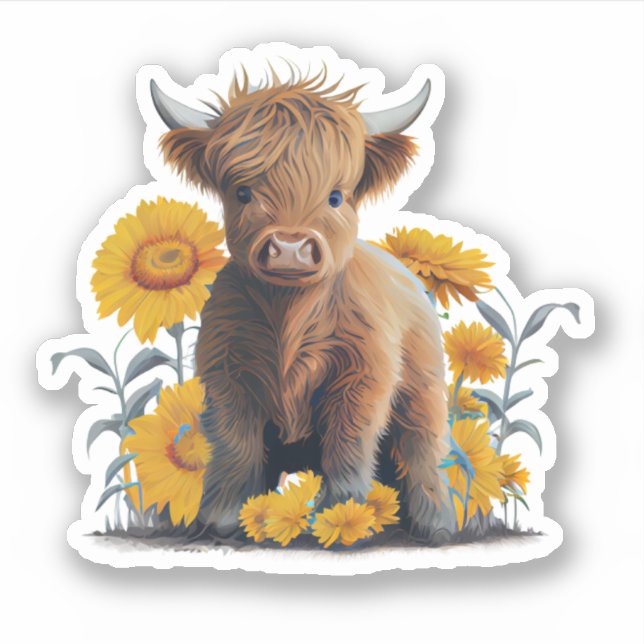 Highland Cow with Sunflowers Custom Cut Vinyl (Front)