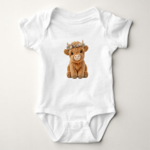 Highland Cow with Wildflower Crown Baby Bodysuit