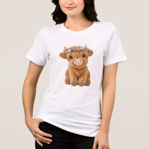 Highland Cow with Wildflower Crown Tri-Blend Shirt