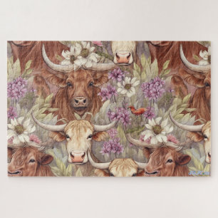 highland cow with wildflowers jigsaw puzzle