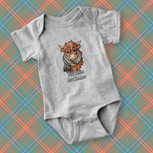 Highland Cow with Wilson Ancient Tartan Scarf Baby Bodysuit