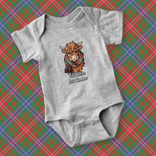 Highland Cow with Wilson Modern Tartan Scarf Baby Bodysuit