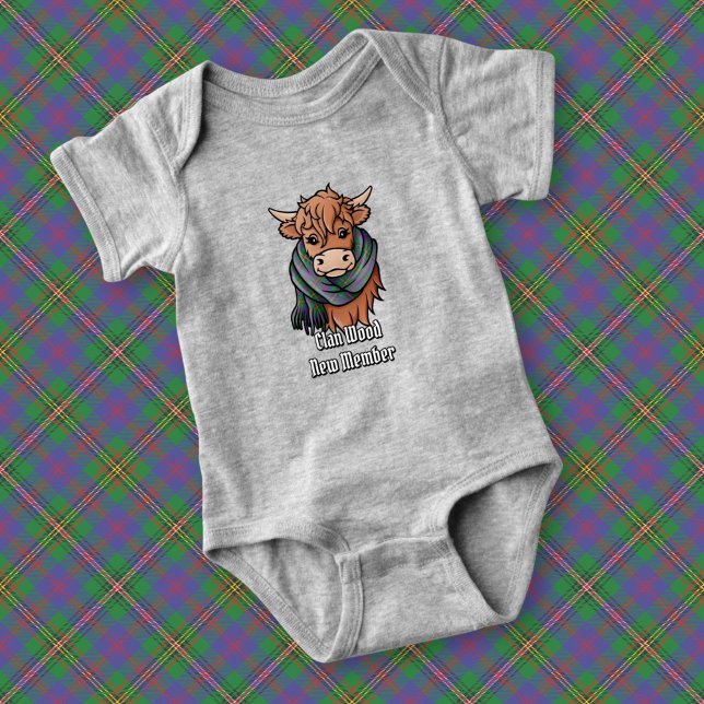 Highland Cow with Wood Tartan Scarf Baby Bodysuit (Creator Uploaded)