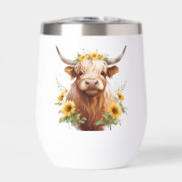 Highland Cow with Yellow Sunflower Flower Crown