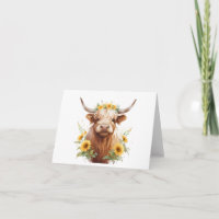 Highland Cow with Yellow Sunflower Flower Crown