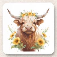 Highland Cow with Yellow Sunflower Flower Crown