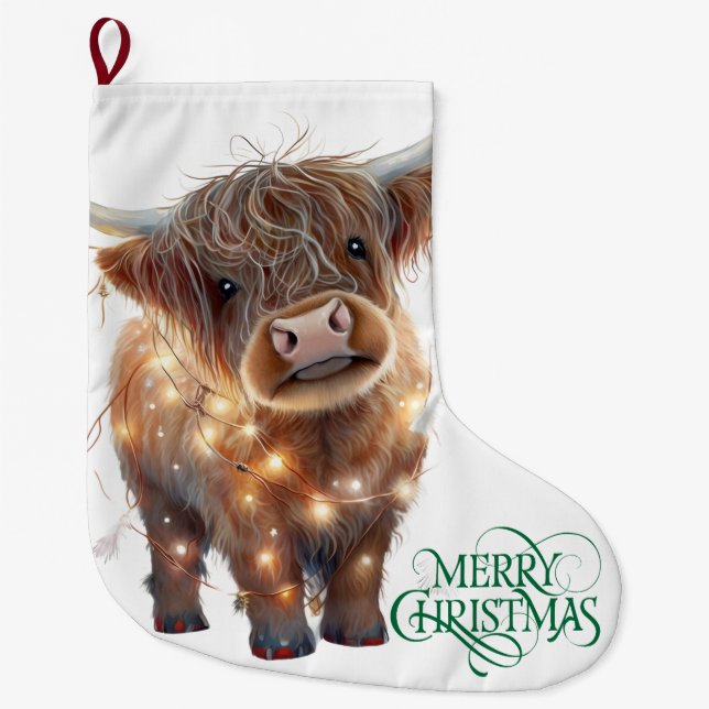 highland cow xmas Christmas Stocking (Front)