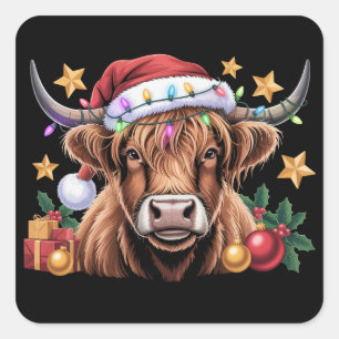 Highland Cow Xmas Heifers Farm Farmer Animal Lover Square Sticker