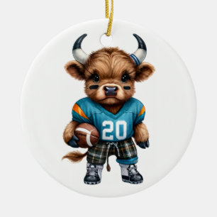 Highland Cows and Football Ceramic Tree Decoration
