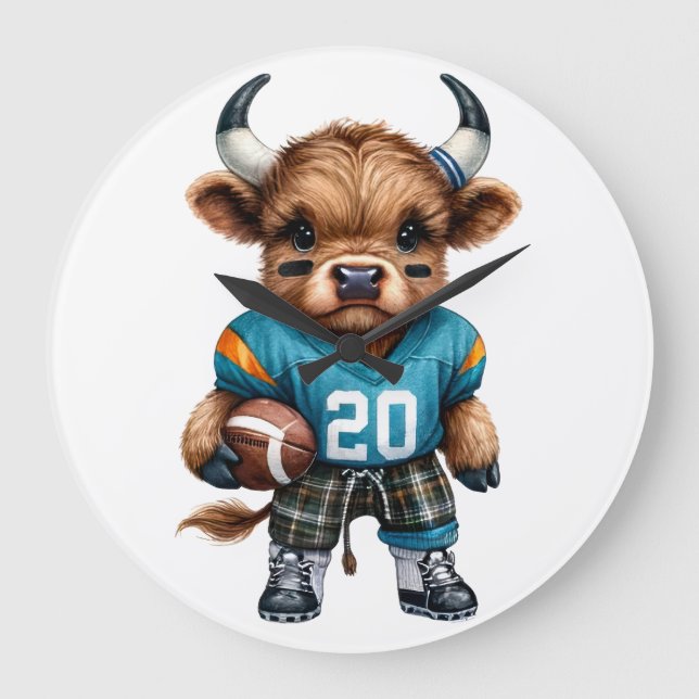 Highland Cows and Football Large Clock (Front)