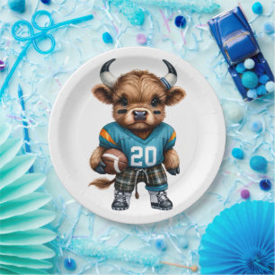 Highland Cows and Football Paper Plate