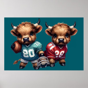 Highland Cows and Football Poster