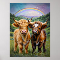 Highland Cows and Rainbow Nursery Art