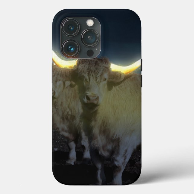 Highland Cows Glow In The Dark, iPhone 13 Pro Case (Back)