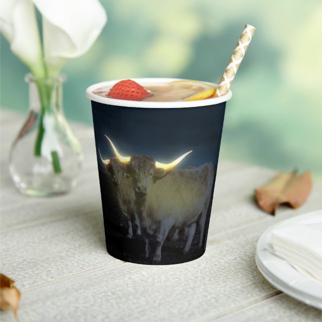 Highland Cows Glowing In The Dark, Paper Cups (Insitu)