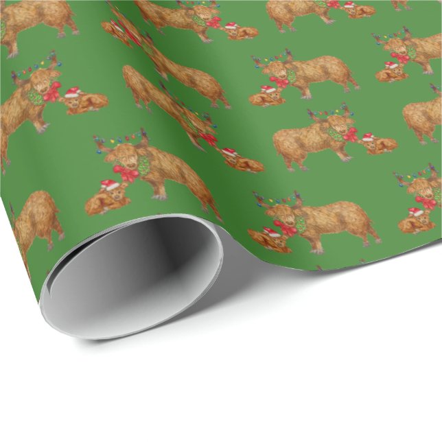 Highland Cows Holiday Wrapping Paper (Roll Corner)