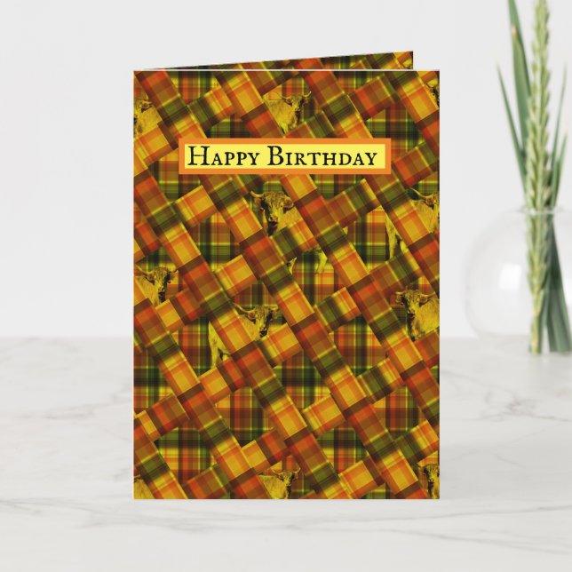 Highland Cows In Orange Tartan, Card (Front)