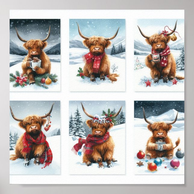 Highland Cows on Christmas Poster (Front)