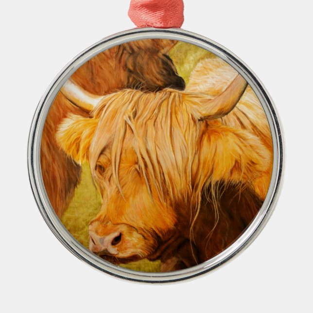 Highland cows, scottish cattle metal tree decoration (Front)