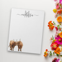 Highland Cows Watercolor Monogram Name Notepad