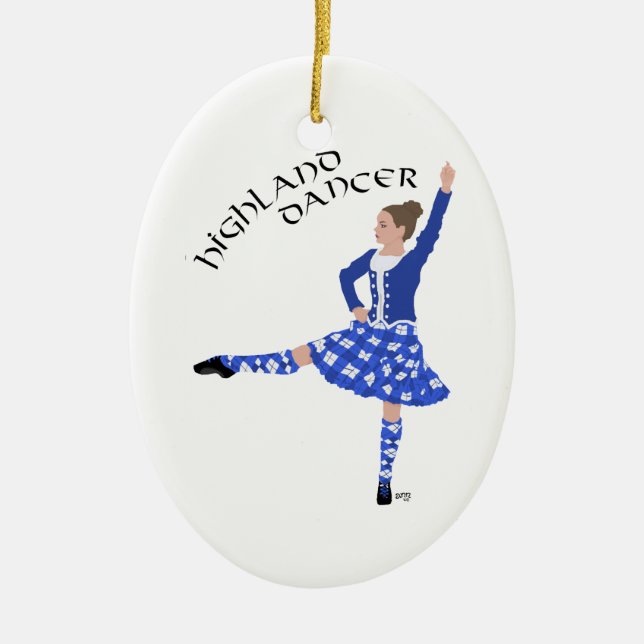 Highland Dancer in Blue Ceramic Tree Decoration (Front)
