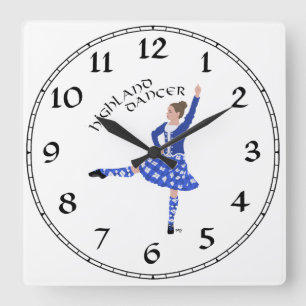 Highland Dancer in Blue Square Wall Clock